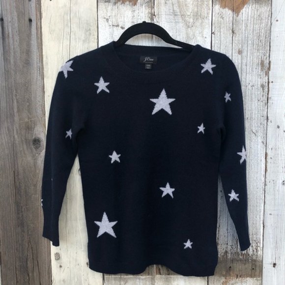 J. Crew Cashmere Star Navy Pullover - Picture 6 of 9